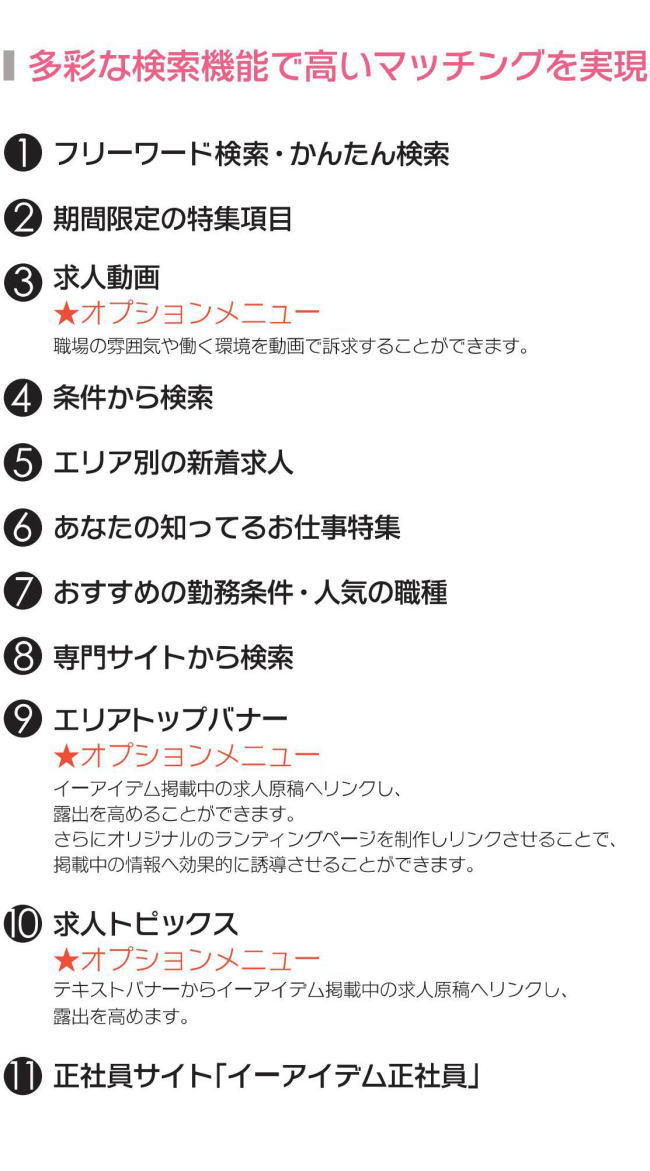 多彩な検索機能で高いマッチングを実現。
