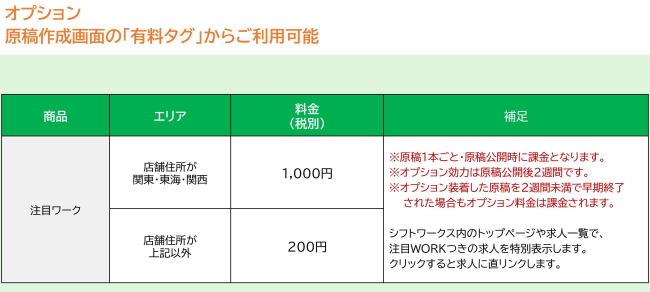 シフトワークスオプション料金